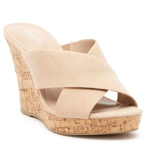 Beautiful, Charles by Charles David suede upper, cork heel wedge sandals